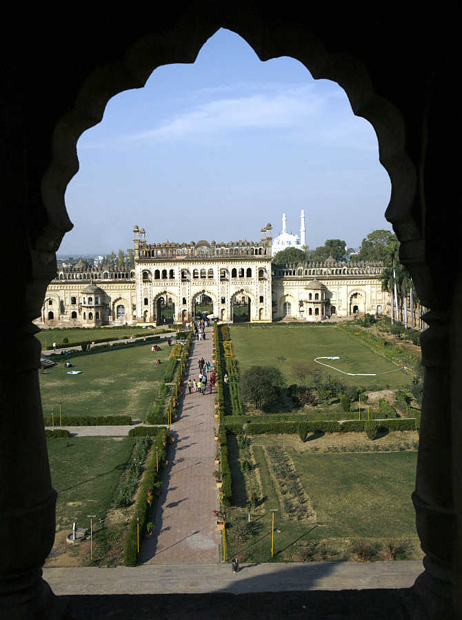 Visitors walk inside the compund of Asafi Imambara, also known as Bara Imambara, in Lucknow.