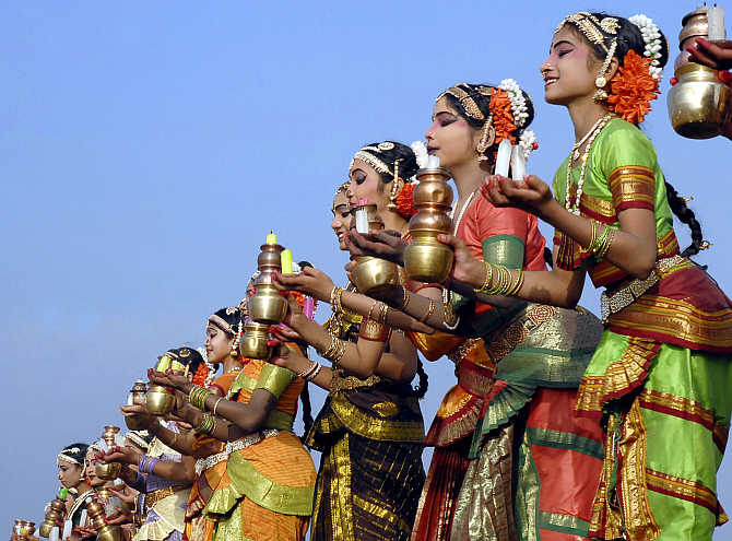 Dancers perform in Hyderabad.