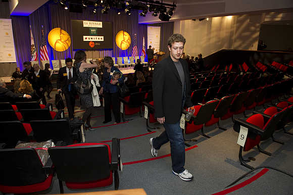 Mark Zuckerberg leaves a rehearsal for the California Hall of Fame induction ceremony in Sacramento California.