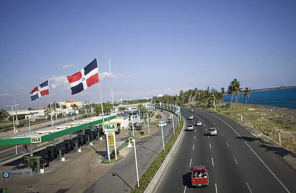 A highway next to a petrol pump in Santo Domingo, the Dominican Republic.