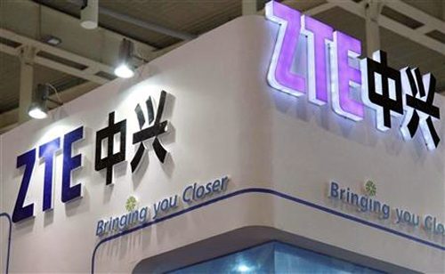 ZTE company logos are seen at an international software and information services exhibition in Nanjing, Jiangsu province.