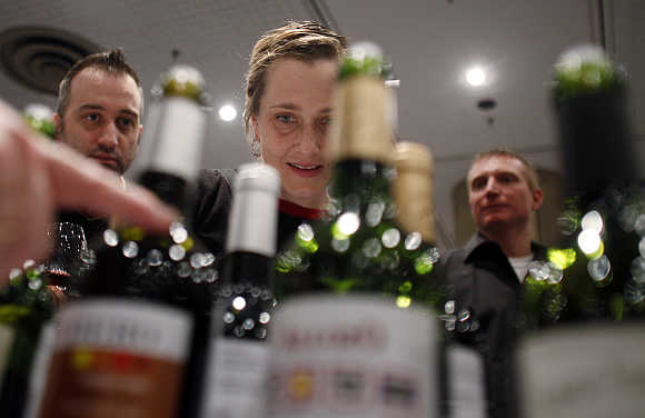Visitors are introduced to different kinds of Spanish wines at the New York Wine Expo.