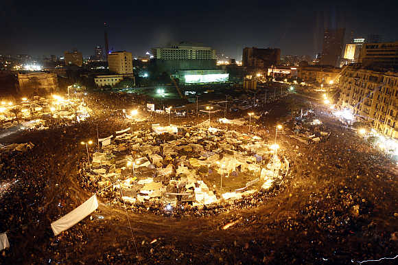 Anti-government protesters in Cairo's Tahrir Square, Egypt.