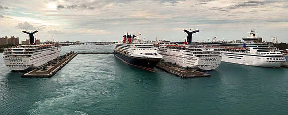 Cruise ships in Nassau Harbour, Bahamas.