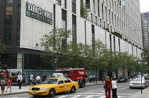 Barnes and Noble bookstore on the corner of Warren and Greenwich street in New York.