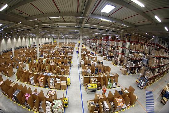 Work is carried out at Amazon's logistics centre in Graben near Augsburg.