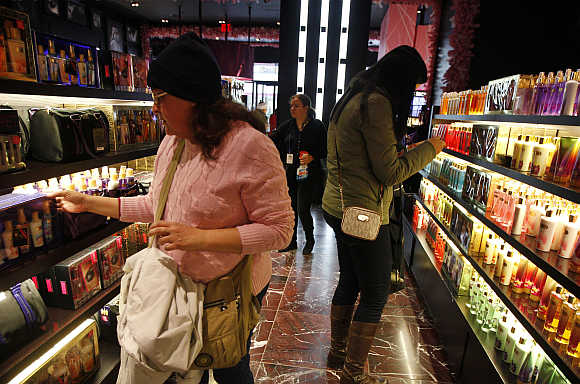 Shoppers browse the aisles of the Victoria's Secret flagship store in New York.