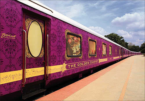 A view of the Golden Chariot, a luxury train.