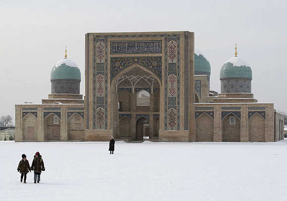 A snow covered Khast Imam Square in Tashkent.