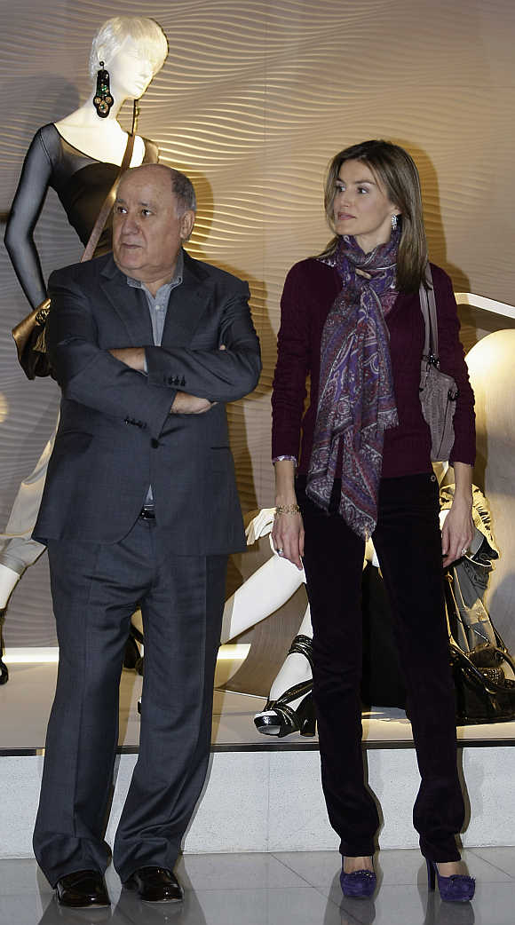 Amancio Ortega with Spain's Princess Letizia in Coruna, Spain.