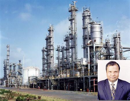 Background image shows Reliance Industries Limited petrochemical plant at Hazira. Jai Corp chairman Anand Jain in the inset.