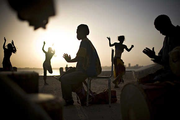 Drummers and dancers on Goree Island off Senegal's capital Dakar.