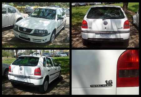 The Brazilian 2003 Volkswagen Gol Mk3 1.6 Total Flex (four views), the first modern commercial flexible-fuel automobile capable of running with any fuel blend between E25 to E100.