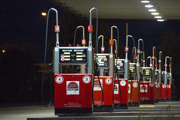 Gas pumps at a petrol station in Berlin, Germany.