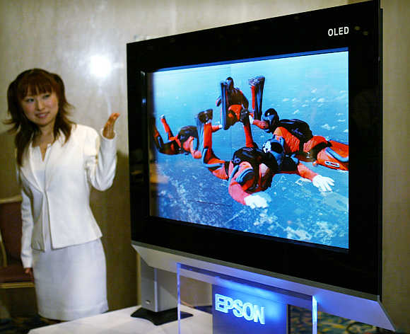 A view of Seiko Epson's TV in Tokyo.