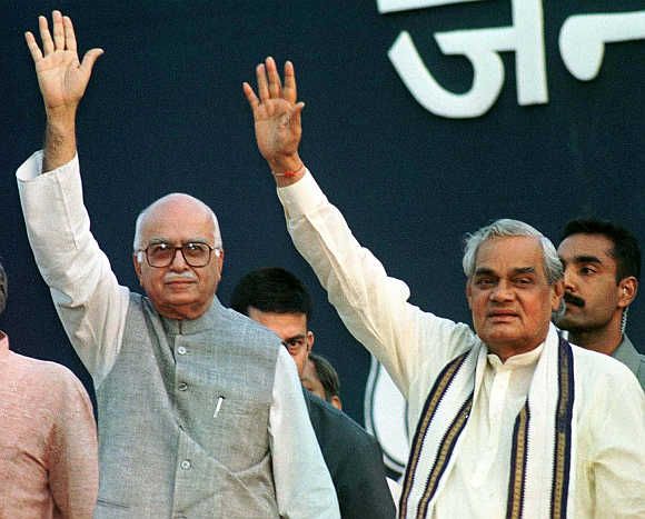 Then prime minister Atal Bihari Vajpayee, right, with L K Advani, then deputy prime minister and home minister