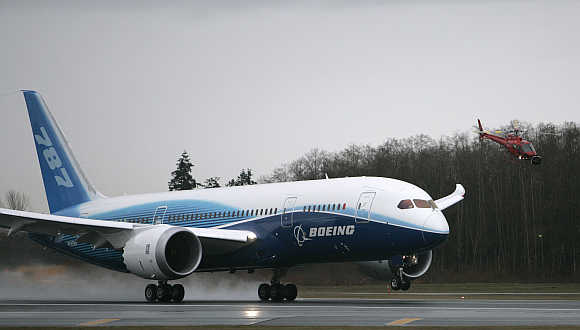 Boeing 787 Dreamliner takes off on its maiden flight at Paine Field, Washington.