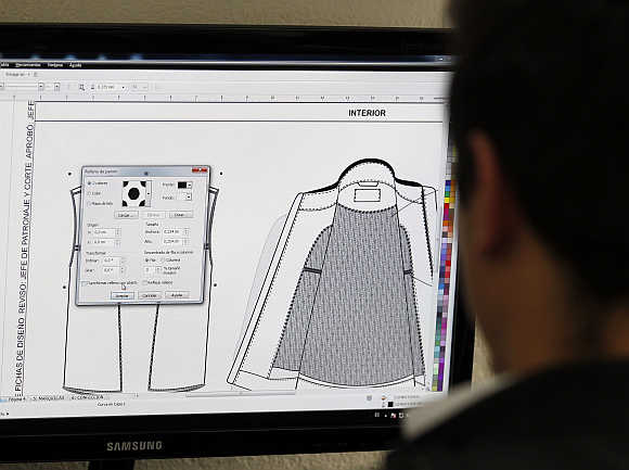Worker designs bulletproof clothing for children at the Miguel Caballero factory on the outskirts of Bogota, Colombia.