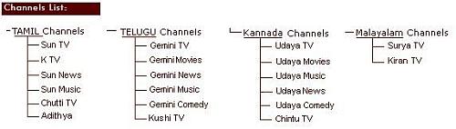 Chart shows channels that are part of Sun Network.