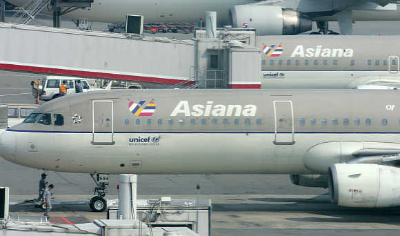 Asiana Airline's planes at Kimpo airport in Seoul.