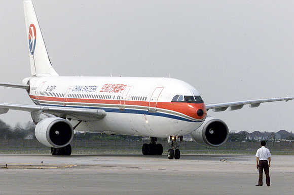 China Eastern plane taxis at Hong Qiao airport in Shanghai.