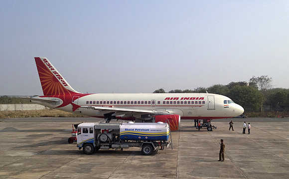 An Air India A320 aircraft refuels in Gwalior.