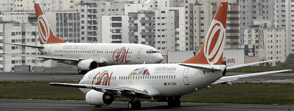 Gol passenger jets prepare to depart Congonhas airport in Sao Paulo, Brazil.