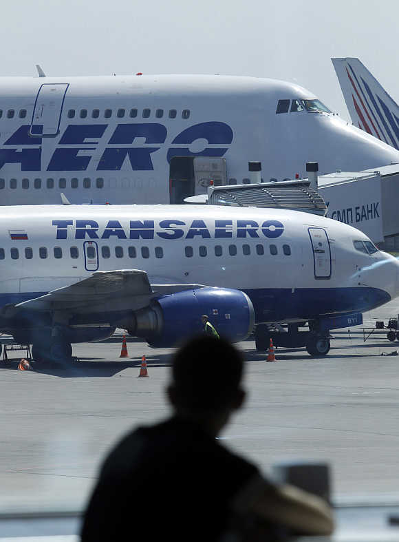 Russian airline Transaero's aeroplanes at Moscow's Domodedovo airport.