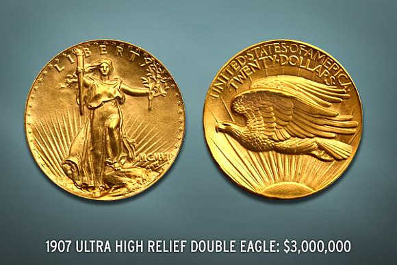 1907 Ultra-High-Relief Double Eagle's value is $3 million.
