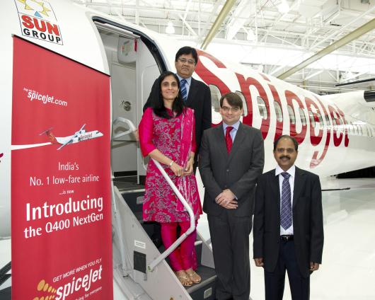 SpiceJet's Board member Kavery Kalanithi on the left, chairman Kalanithi Maran behind her, CEO Neil Mills in the middle and COO Sivasubramanian Natrajhen on the right.