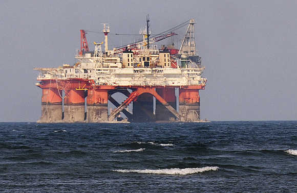 An drilling platform from state oil company Petroleos Mexicanos off the port of Veracruz, Mexico.