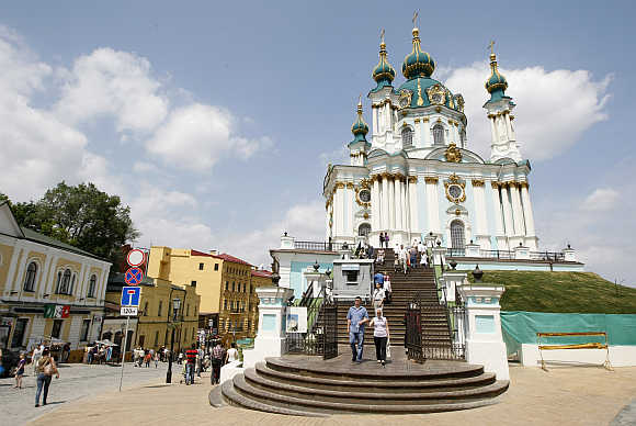 A view of the Saint Andrew's Church in Kiev.