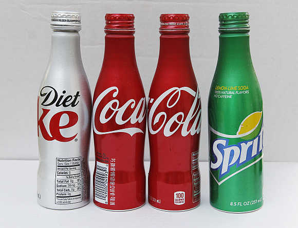 All aluminium bottles of Coca-Cola products are pictured in this photo illustration photographed in Burbank, California.