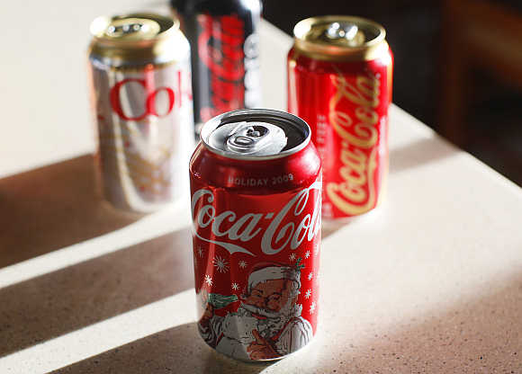 Coca-Cola products are displayed on a kitchen counter in Golden, Colorado, United States.