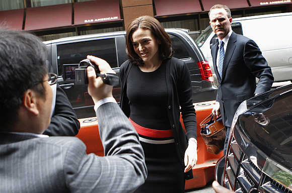 Facebook's COO Sheryl Sandberg arrives at New York City's Sheraton Hotel.