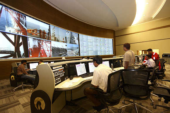 The control room of Reliance Industries KG-D6 facility in Andhra Pradesh.