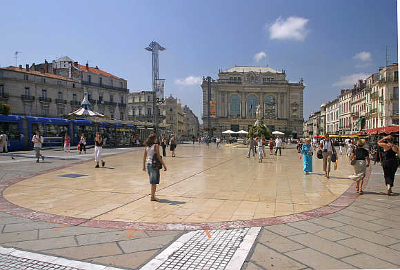A view of the Place de la Comedie in Montpellier, southern France.