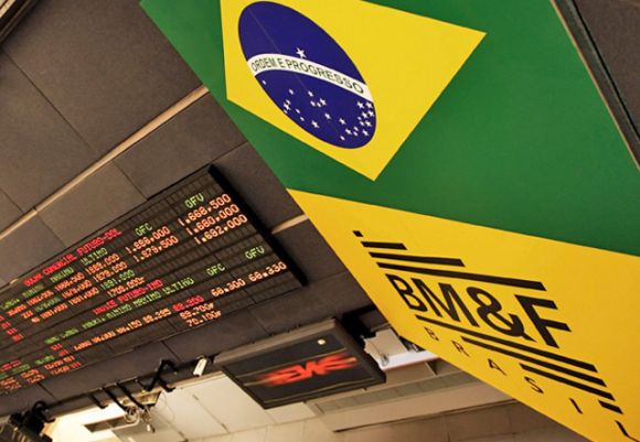 An electronic display board is seen at Brazil's BM&FBovespa stock exchange in Sao Paulo.