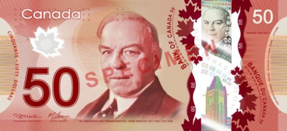 50 Canadian dollars banknote that freatures William Lyon Mackenzie King.