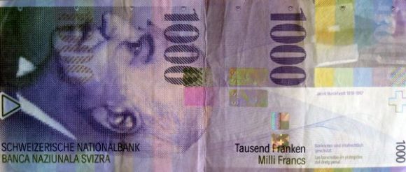 1,000 franc banknote that features Jacob Burckhardt.