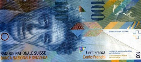 100 franc banknote that features Alberto Giacometti.
