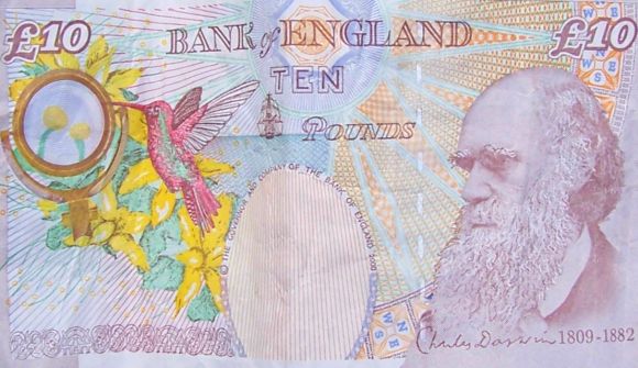 10 pounds banknote that features naturalist Charles Darwin.