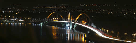 A view of the Juscelino Kubitschek bridge in Brasilia, Brazil.