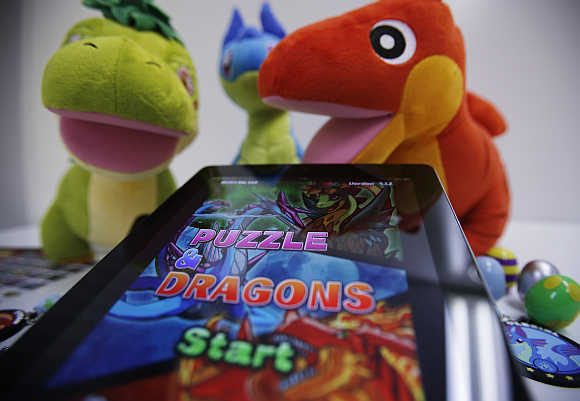 GungHo Online Entertainment's mobile online game Puzzle and Dragons on an iPad at the company's offices in Tokyo.