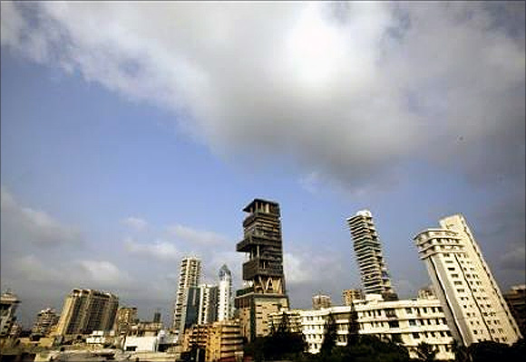 A view of the new house (C) of Mukesh Ambani, chairman of Indian energy company Reliance Industries, in Mumbai 
