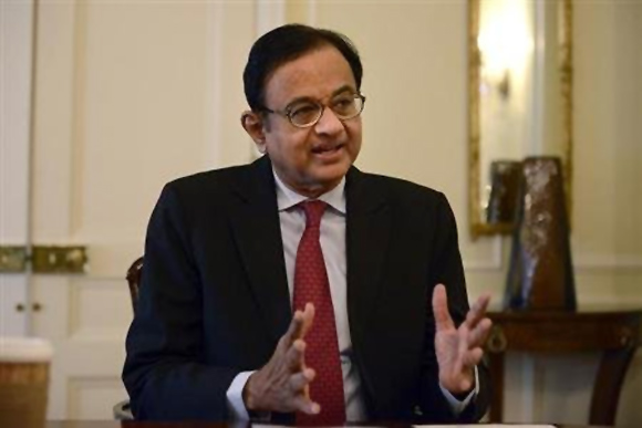 Finance Minister P. Chidambaram speaks during a new conference in New York.