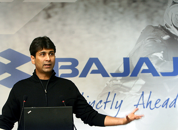 Managing Director of Bajaj Auto Rajiv Bajaj speaks during a news conference in New Delhi.