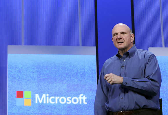CEO Steve Ballmer speaks during his keynote address at the Microsoft 'Build' conference in San Francisco, California.