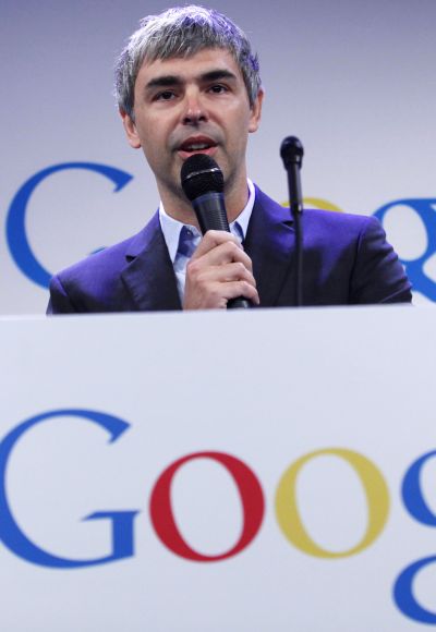 Google CEO Larry Page speaks during a press announcement.