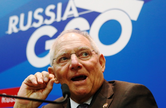 Germany's Finance Minister Wolfgang Schaeuble attends a news conference, part of the G20 finance ministers and central bank governors' meeting, in Moscow, July 19, 2013.